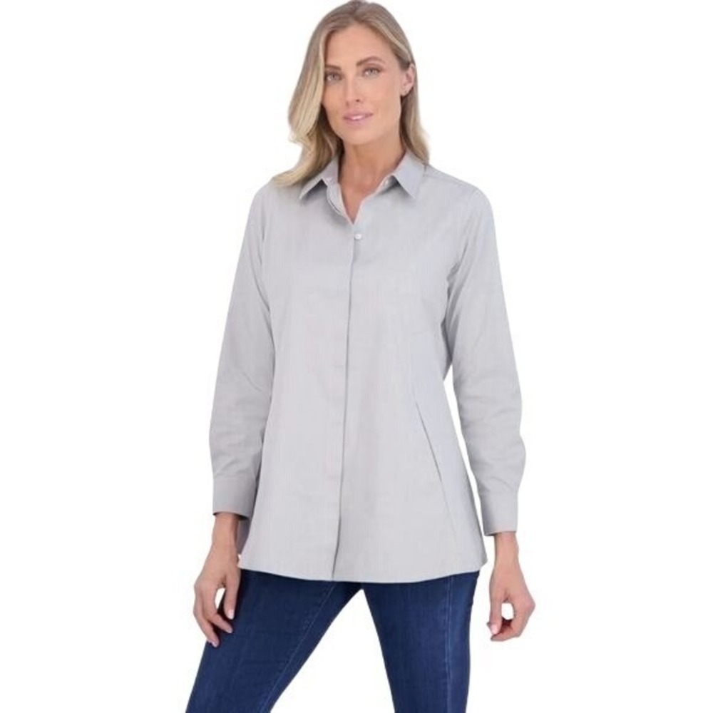 Long Sleeve Button Down Tunic Top Collared Shirt - image 1